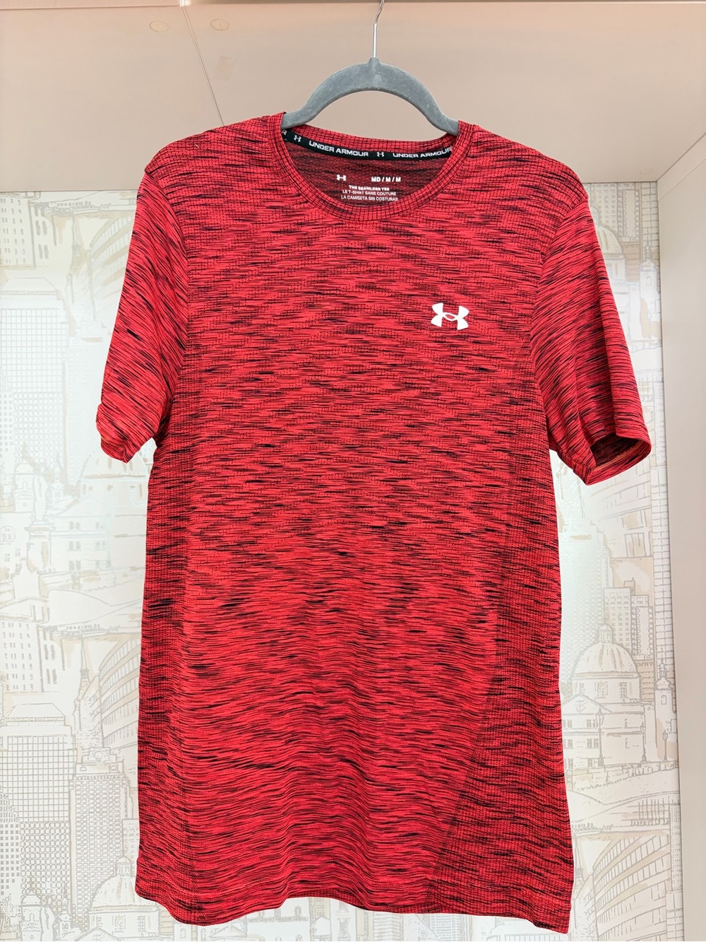 Under Armour Men’s Red Heathered Short Sleeve Performance Tee with White Logo